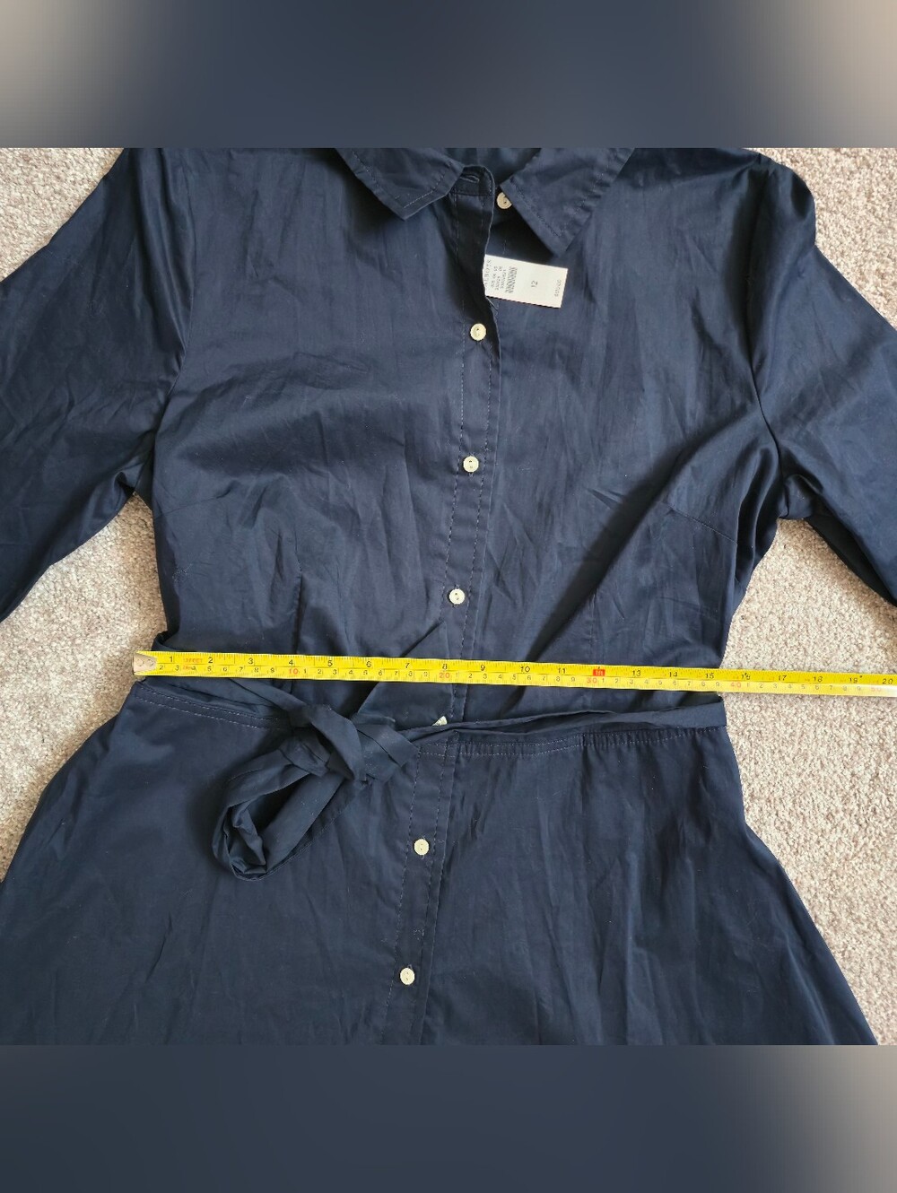 New Navy Talbots shirt dress crisp cotton poplin fabric Tie Belt Size Large - Picture 10 of 13